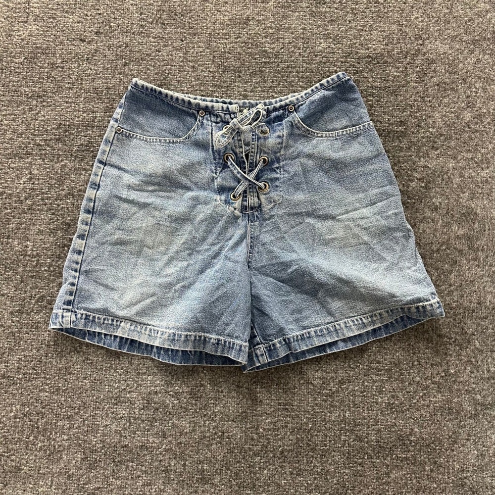 Amilano Collection Shorts Womens Size 7/8 Blue Denim Lace Up High Waist Vintage